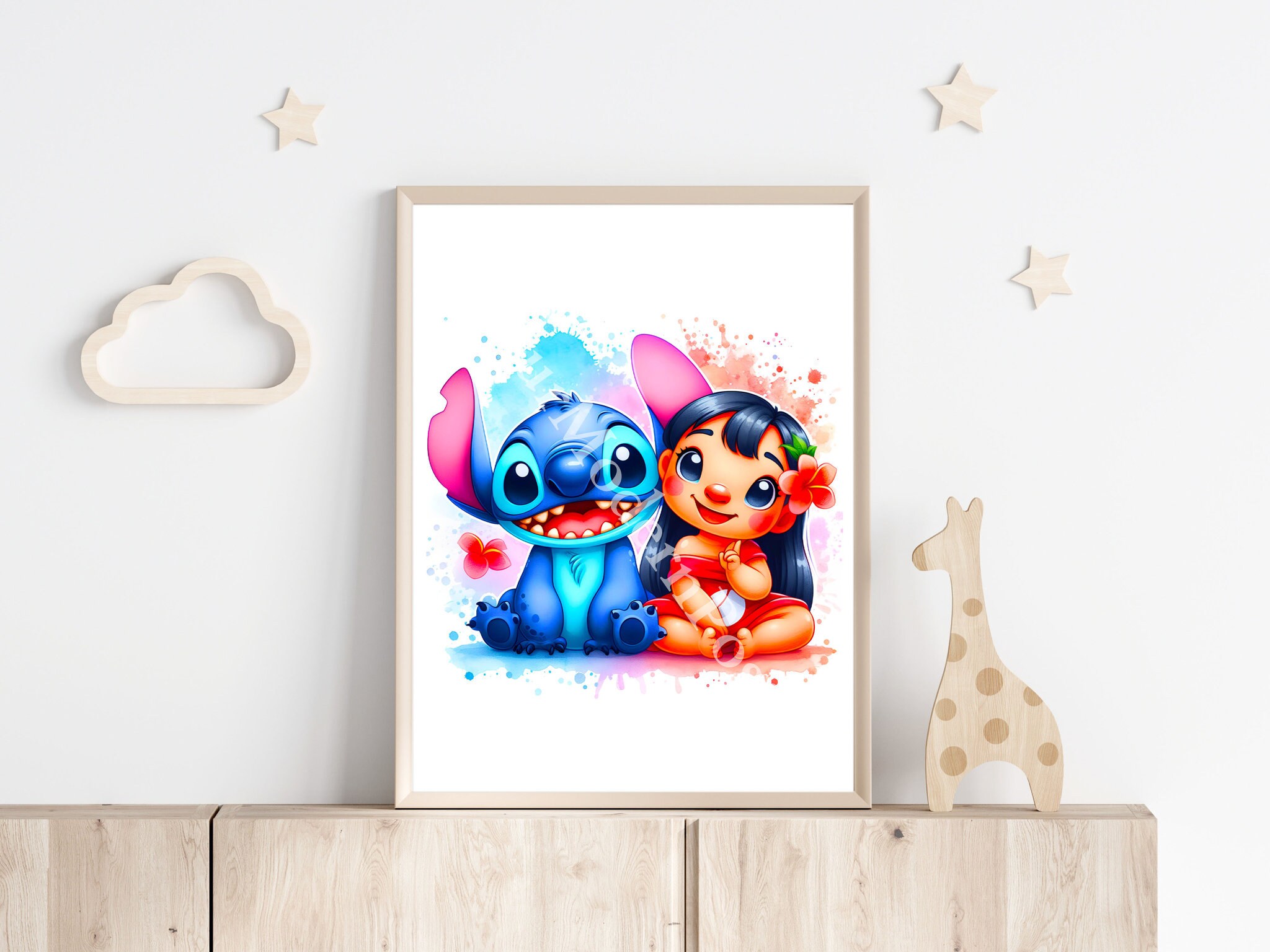 Stitch R Initial Personalized Lilo and Stitch Watercolor Art, Nursery Room Wall Decor ...