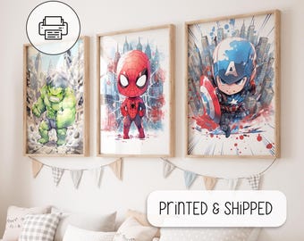 Superhero Wall Art Set, Boy Bedroom Art, Personalized Superhero Prints, Superhero Wall Decor, Boy Nursery Room Decor, Super Hero Pictures