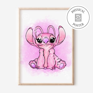 Impression d&#39;art aquarelle Lilo et Stitch - Poster Lilo et Stitch - Cadeaux de décoration murale pour chambre d&#39;enfant - Peinture Stitch - Poster Ohana Means Family