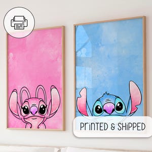 Cute Stitch and Angel Colorful Art - Nursery Room Wall Gifts - Lilo And Stitch Poster - Nursery Room Wall Decor, Ohana Means Family Poster