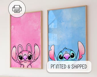 Cute Stitch and Angel Colorful Art - Nursery Room Wall Gifts - Lilo And Stitch Poster - Nursery Room Wall Decor, Ohana Means Family Poster