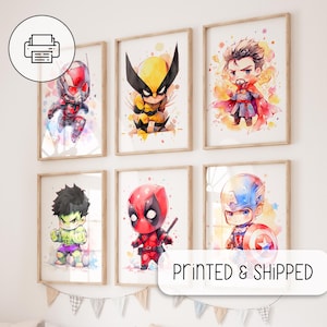 Chibi Superhero Prints - Superhelden Wand Kunst Dekor - Kinderzimmer Dekor - Kunst Galerie Wand - Set von 6 Superhelden Poster - Baby Zimmer Dekor