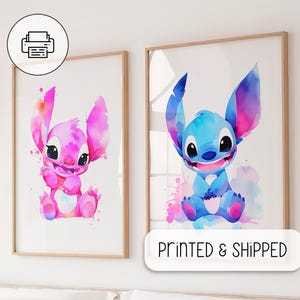 Impression d&#39;art aquarelle Lilo et Stitch - Poster Lilo et Stitch - Cadeaux de décoration murale pour chambre d&#39;enfant - Peinture Stitch - Poster Ohana Means Family
