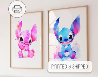 Lilo And Stitch Watercolor Art Print - Lilo And Stitch Poster - Nursery Room Wall Decor Gifts - Stitch Painting - Ohana Means Family Poster
