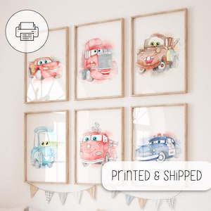 Set mit 6 Aquarell Effekt Autos Poster - Autos Wand Kunst Dekor - Autos Druck - Aquarell Wand Dekor - Babyparty Geschenk - Geburtstagsgeschenk für Jungen