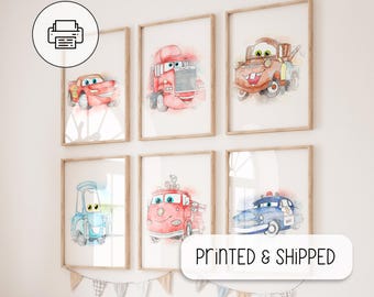 Set Of 6 Watercolor Effect Cars Posters - Cars Wall Art Decor - Cars Print - Watercolor Wall Decor - Baby Shower Gift - Birthday Boys Gift