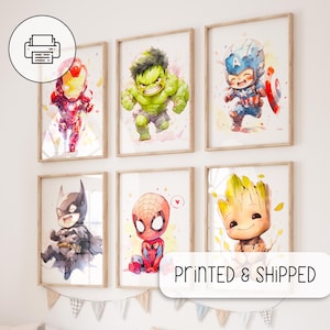 6er Set Superhelden Poster - Sanfter Superheld Druck - Süße Superhelden Wand Kunst Dekor, Kinderzimmer Dekoration - Kunstgalerie Wand - Babyzimmer Dekor