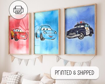 Set di 3 poster di auto ad acquerello - Decorazione da parete con auto - Decorazione da parete ad acquerello - Stampa di auto - Regalo per baby shower - Regalo di compleanno per ragazzi