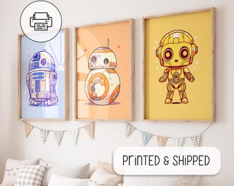 Set Of 3 Star Wars Droids - BB8, R2-D2, C-3PO - Cute Chibi Star Wars - Nursery Room Decor - Baby Room Decor - Watercolor Art Print