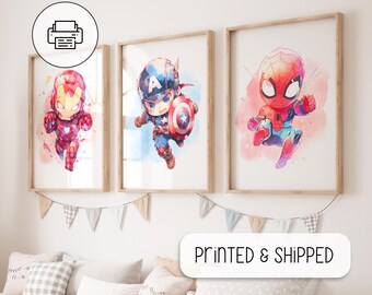 Superhero Wall Art Set, Boy Bedroom Spidey, Personalized Superhero Prints, Superhero Wall Decor, Boy Nursery Room Decor, Super Hero Pictures