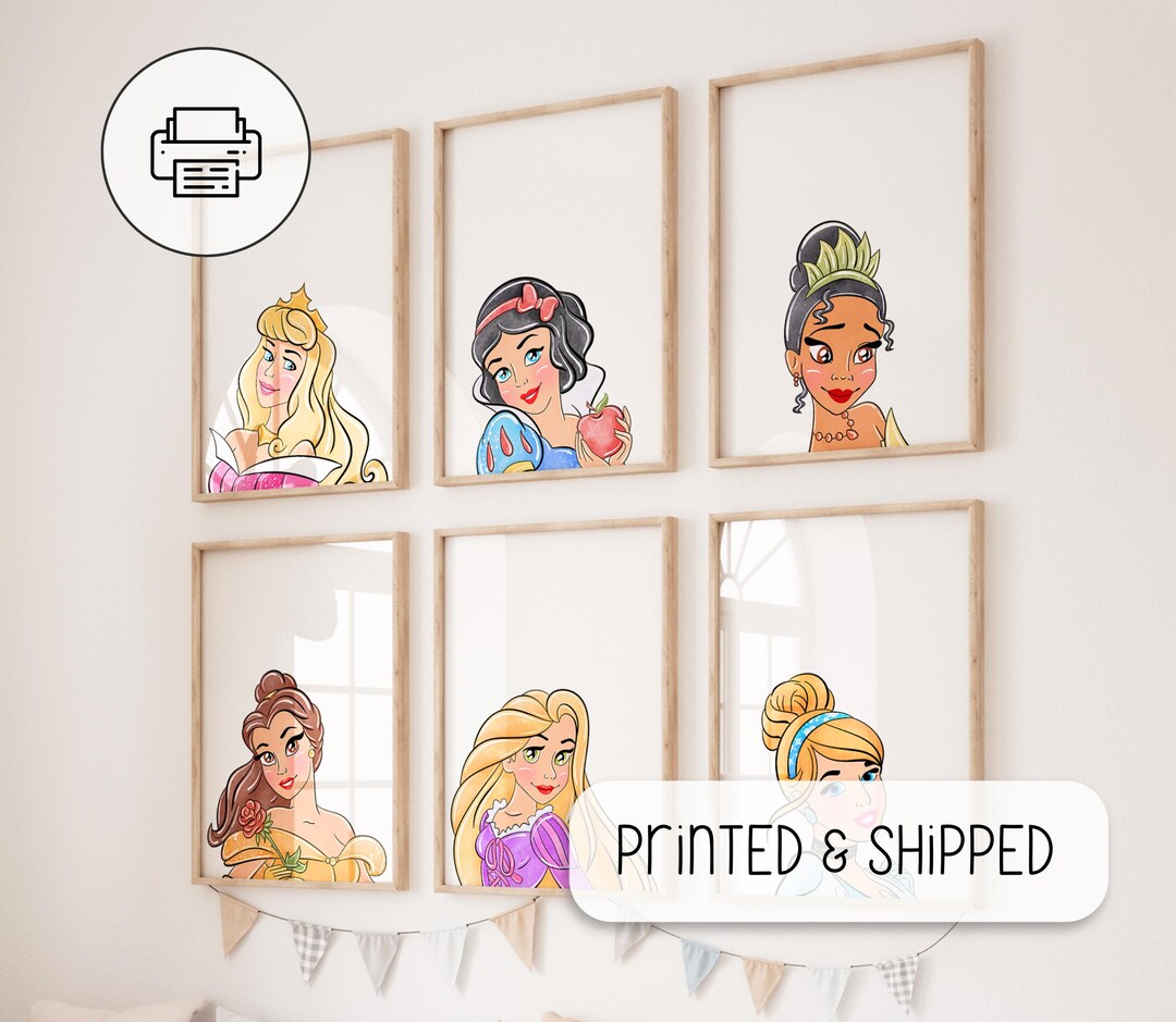 Princesses Faces Set of 6 Neutral Posters - Wall Art Decor - Girl ...