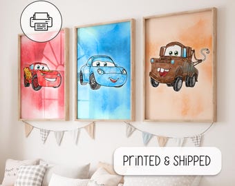 Set di 3 poster di auto ad acquerello - Decorazione da parete con auto - Decorazione da parete ad acquerello - Stampa di auto - Regalo per baby shower - Regalo di compleanno per ragazzi
