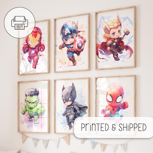 Chibi Superhero Prints - Superhelden Wand Kunst Dekor - Kinderzimmer Dekor - Kunst Galerie Wand - Set von 6 Superhelden Poster - Baby Zimmer Dekor
