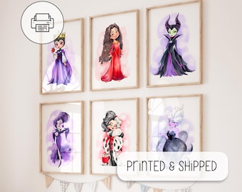 Set of 6 Classic Villain's Watercolor Prints - Nursery Art - Wall Art Home Decor - Beautiful Artwork - Kids Bedroom Decoration, Nursery Room