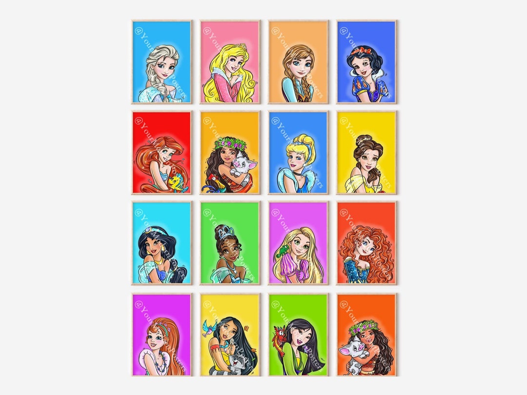 Princesses Set of 16 Prints, Wall Art Decor, Girl Room Decor, Princess ...