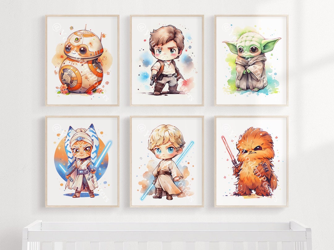 Cute Chibi Star Wars Characters Nursery Room Decor Art Etsy