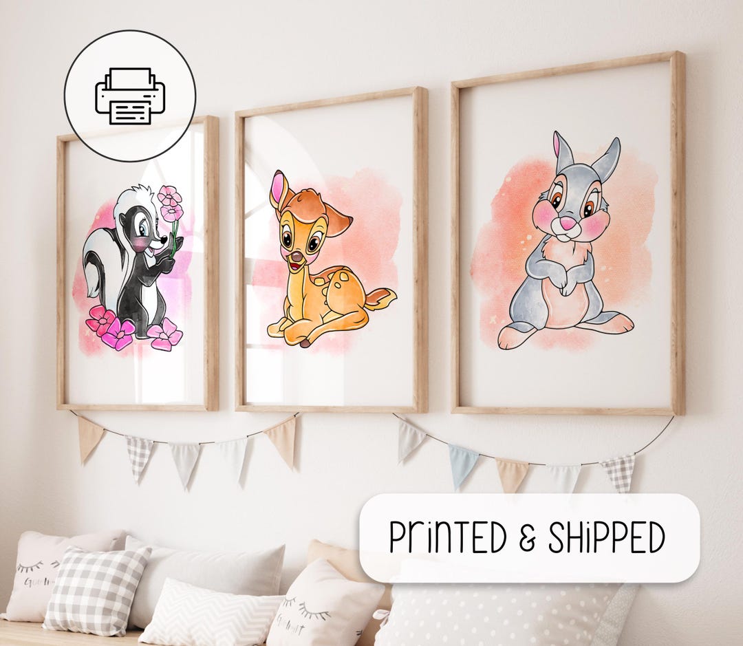 Set of 3 Bambi Prints, Pastel Watercolor Drawing, Nursery Bambi Poster ...