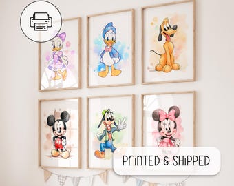 Watercolor Set Of Mickey Mouse - Watercolor Minnie Mouse, Daisy Duck - Nursery Wall Art - Kids Room - Cute Chibi Prints, Birthday Gift