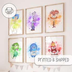 Inside Out Characters Gallery Wall - Nursery Room Wall Art Decor - Kids Room Posters - Watercolor Wall Art - Joy, Sadness, Anger, Disgust