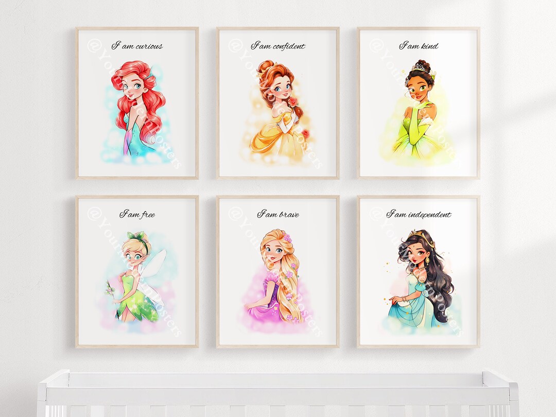 Princesses Set of 6 Posters Wall Art Decor Girl Room Decor Princess ...