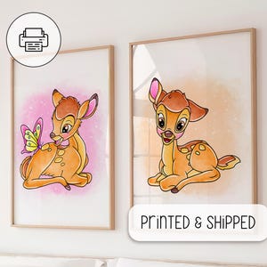 Conjunto de personagens Bambi - Pôster de aquarela Bambi - Decoração de arte para quarto de bebê - Bambi e amigos - Decoração de quarto infantil - Presente de aniversário