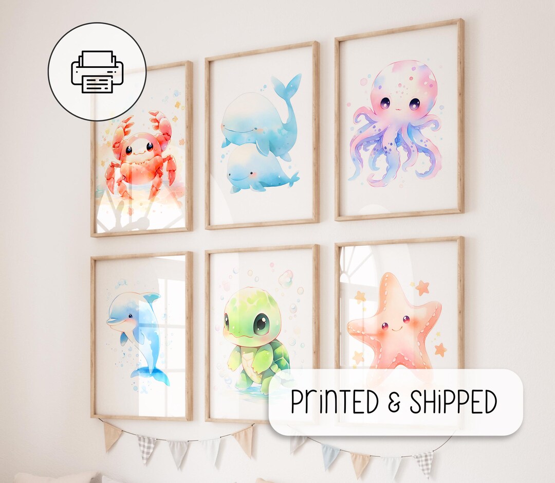 Under the Sea Animals Set of 6 - Cute Ocean Animals Posters ...