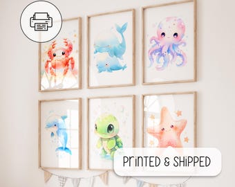 Under The Sea Animals Set Of 6 - Cute Ocean Animals Posters - Watercolor Baby Animals - Sea Creatures Nursery Wall Art - Baby Shower Decor