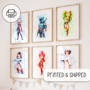 Pósteres de chicas de Star Wars - Lindas mujeres de Star Wars - Galería de decoración de pared para habitación de bebé - Decoración de habitación de bebé - Arte de acuarela - Impresiones de superhéroes para habitación de bebé