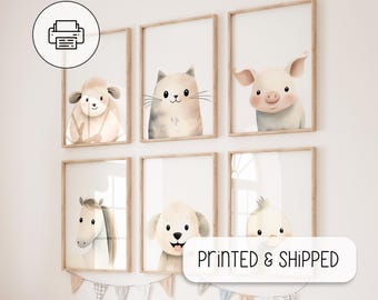 Bauernhof Tiere Set mit 6 Stücken - Bauernhof Themen Zimmer - Tier Spielzimmer Dekor - Kinder Schlafzimmer Kunst - Aquarell Baby Tiere Druck, Babyparty Geschenk
