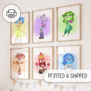 Inside Out Characters Gallery Wall - Nursery Room Wall Art Decor - Kids Room Posters - Watercolor Wall Art - Joy, Sadness, Anger, Disgust