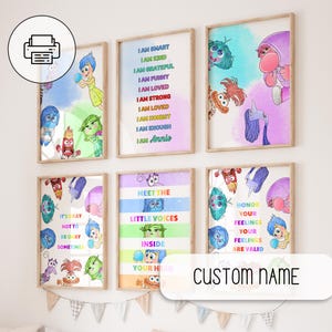 Estrategias de afrontamiento de Intensa-Mente 2, Personajes de Intensa-Mente 2, Arte infantil para la habitación de los niños, Tarjetas didácticas con expresiones faciales, Pósteres de Intensa-Mente con acuarela