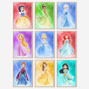 Pósteres para habitación de niña, set de pósteres de princesas, decoración de pared, pósteres inspiradores de princesas, decoración de dormitorio infantil de princesas