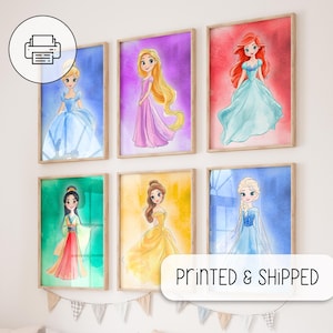 Girls Playroom Decoration - Princess Home Art, Watercolor Princess Art, Neutral Princess Prints, Princess Nursery Decor, Princess Poster