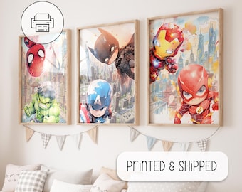 Superhero Wall Art Set, Boy Bedroom Art, Personalized Superhero Prints, Superhero Wall Decor, Boy Nursery Room Decor, Super Hero Pictures