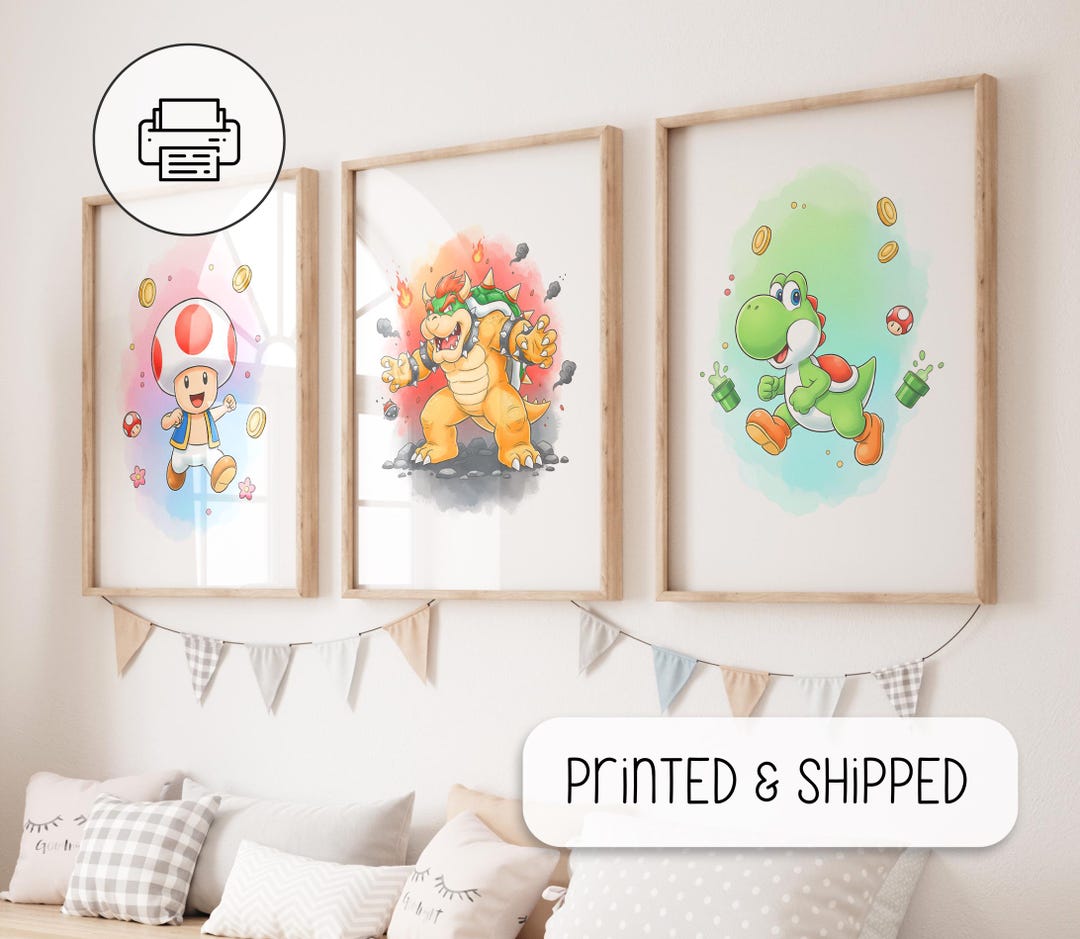 Cute Set of 3 Super Mario Posters - Prints for Kids, Mario Painting ...