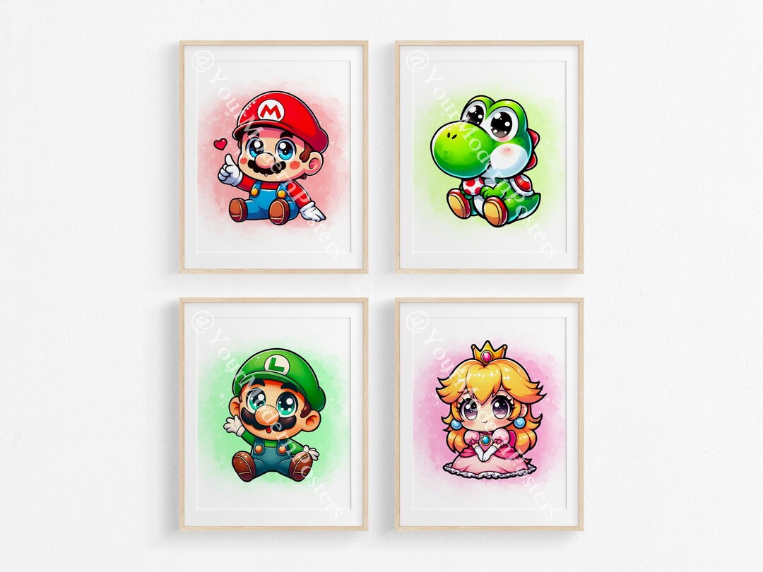 Cute Set of 4 Super Mario Posters - Prints for Kids, Super Mario ...