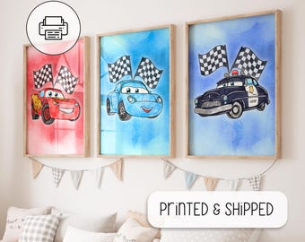 Set di 3 poster di auto ad acquerello - Decorazione da parete con auto - Decorazione da parete ad acquerello - Stampa di auto - Regalo per baby shower - Regalo di compleanno per ragazzi