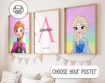 Personalized Princess Watercolor Art: Girls Room Decor