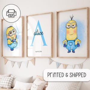 Personalisierte Minion Aquarell Kunst - Kinderzimmer Wand Geschenke - Benutzerdefinierte Initiale Name Druck - Minions Malerei - Wand Kunst Geschenk Poster