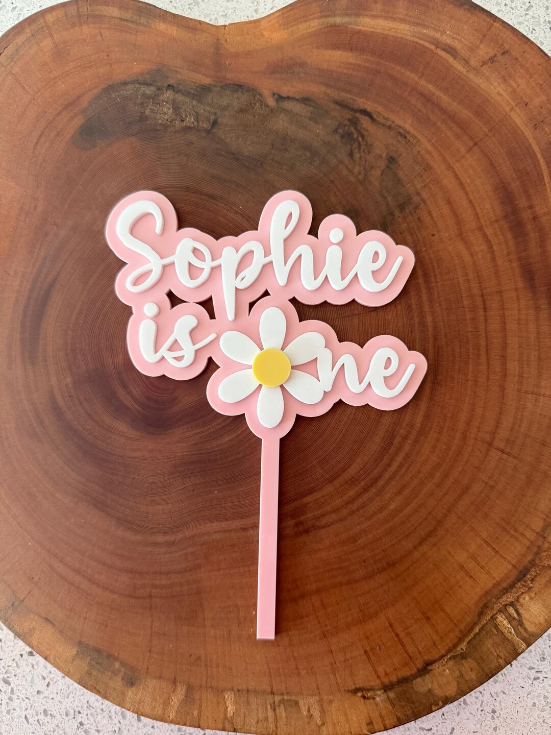 Personalised Acrylic Daisy Cake Topper 1st Birthday Any Age Pink Flower ...