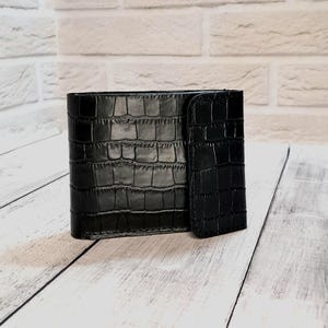 Cartera de piel con efecto cocodrilo / Cartera compacta / Regalo único / Monedero de piel
