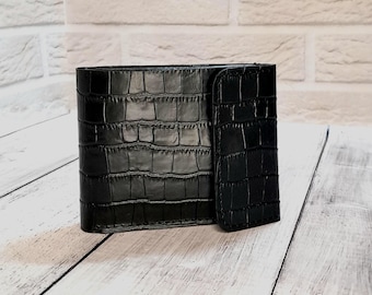 Crocodile Embossed Leather Wallet | Compact wallet | Unique Gift  | Leather Purse
