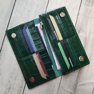 Green Longer wallet | Crocodile Embossed Leather Wallet | Perfect women's Leather Wallet | Gift For Her