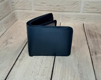 Blue leather compact bifold wallet, Leather purse with card slots: universal gift