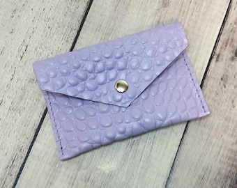 Lilac Crocodile Embossed Leather Card Holder, Small Envelope Wallet