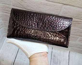 Burgundy Crocodile Embossed Wallet |  Leather Wallet for Women | Gift for Her | Long Wallet