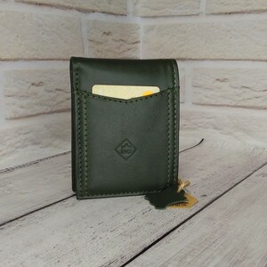 Billetera de cuero RFID / Billetera verde / Billetera de cuero genuino para hombres / Regalo único para hombres / Billetera con bolsillo frontal