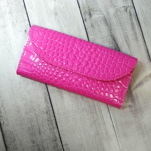 Cartera de piel con relieve de cocodrilo rosa / Cartera larga para mujer / Regalo para ella