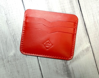 Handmade Red Leather Card Holder: Slim Wallet
