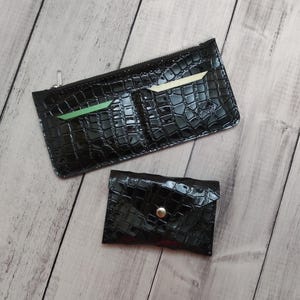 Portafoglio in pelle unico e porta carte con stampa coccodrillo/Set regalo/Portafoglio sottile in pelle/Regalo per lei